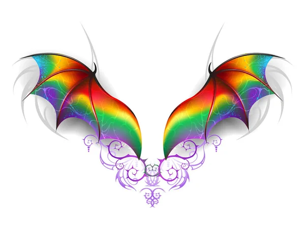 Hermosas Alas Arco Iris Dragón Hadas Sobre Fondo Blanco Alas — Vector de stock