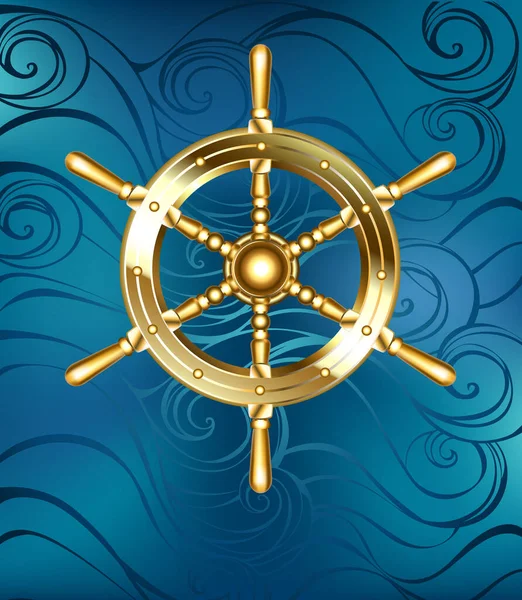 Χρυσά Κοσμήματα Γυαλιστερό Τιμόνι Πλοίου Μπλε Φόντο Χρυσή Ρόδα Πλοίου Διανυσματικά Γραφικά