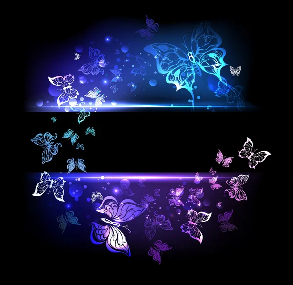 Banner con mariposas brillantes — Vector de stock