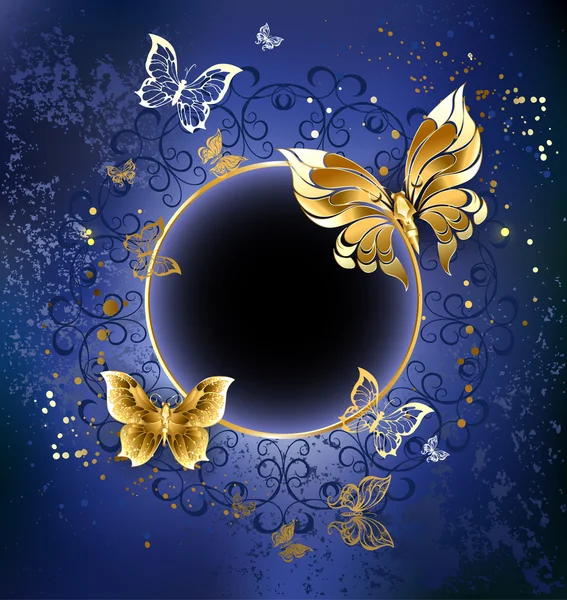 Gold butterflies on a blue background — Stock Vector