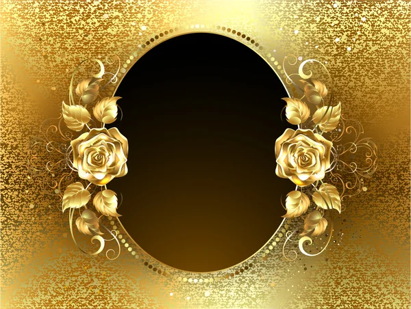 Bannière ovale avec la rose d'or — Image vectorielle