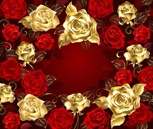 Rosas rojas y doradas — Vector de stock