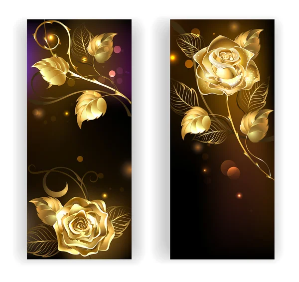 Dois banners com rosas de ouro — Vetor de Stock