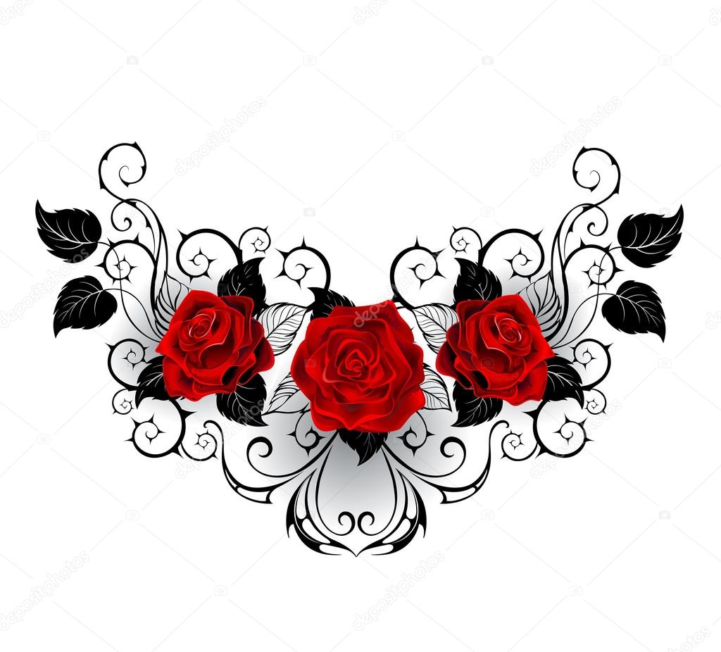 red rose with vine drawing