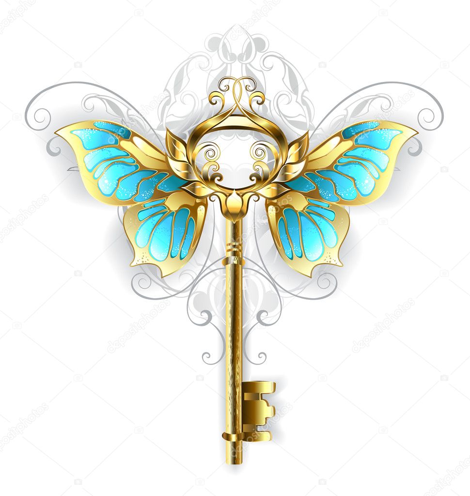 golden key with butterfly wings