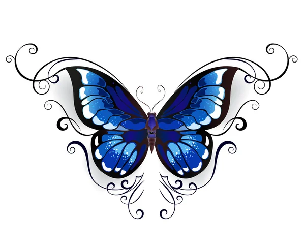 纹身蓝色蝴蝶 — 图库矢量图片