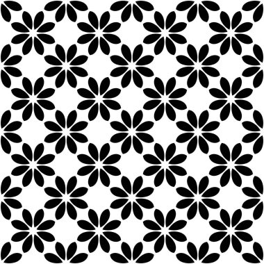 Çiçek biçimli basit desen, siyah ve beyaz renk, geometrik stil çiçek örtüsü, doku, arka plan
