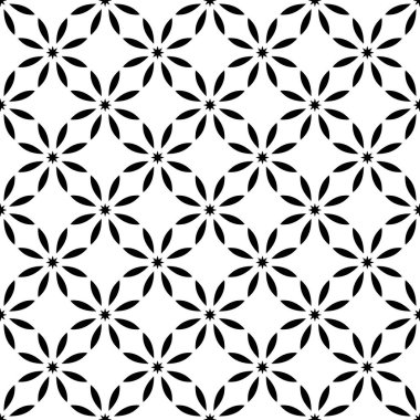 Çiçek biçimli basit desen, siyah ve beyaz renk, geometrik stil çiçek örtüsü, doku, arka plan