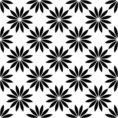 Çiçek biçimli basit desen, siyah ve beyaz renk, geometrik stil çiçek örtüsü, doku, arka plan