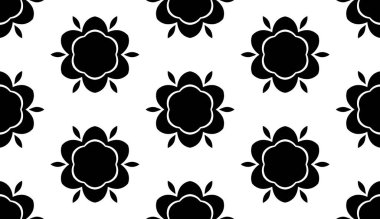 Çiçek biçimli basit desen, siyah ve beyaz renk, geometrik stil çiçek örtüsü, doku, arka plan