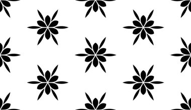 Çiçek biçimli basit desen, siyah ve beyaz renk, geometrik stil çiçek örtüsü, doku, arka plan
