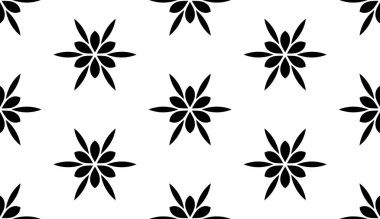 Çiçek biçimli basit desen, siyah ve beyaz renk, geometrik stil çiçek örtüsü, doku, arka plan
