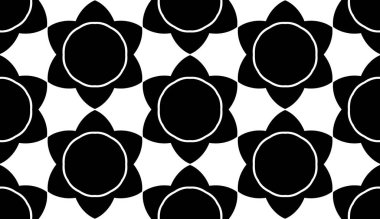 Çiçek biçimli basit desen, siyah ve beyaz renk, geometrik stil çiçek örtüsü, doku, arka plan
