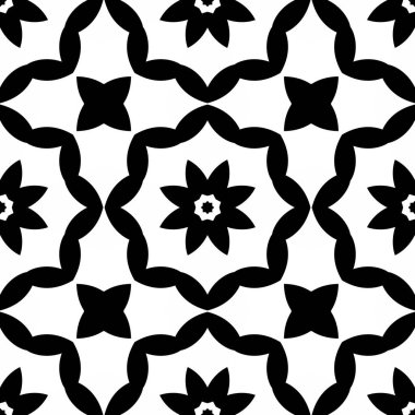 Çiçek biçimli basit desen, siyah ve beyaz renk, geometrik stil çiçek örtüsü, doku, arka plan