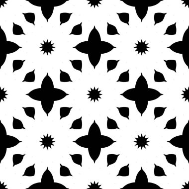 Çiçek biçimli basit desen, siyah ve beyaz renk, geometrik stil çiçek örtüsü, doku, arka plan