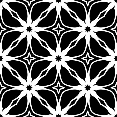 Çiçek biçimli basit desen, siyah ve beyaz renk, geometrik stil çiçek örtüsü, doku, arka plan