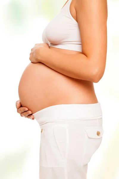 Pure white pregnant torso abdomen isolated — Stock Photo, Image