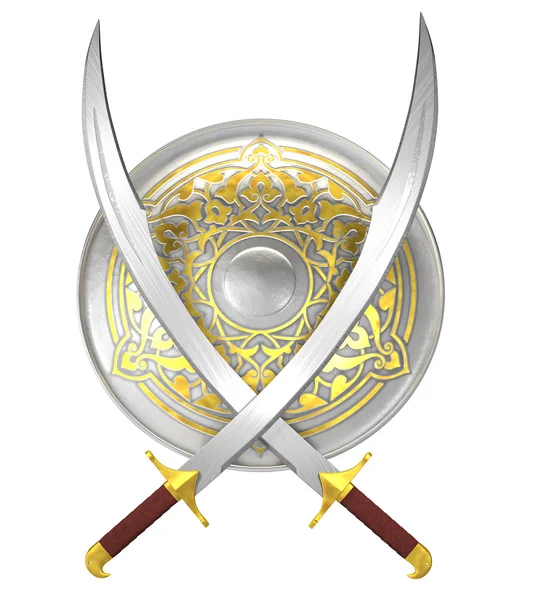 Shield and crossed scimitar swords — Stock Photo, Image