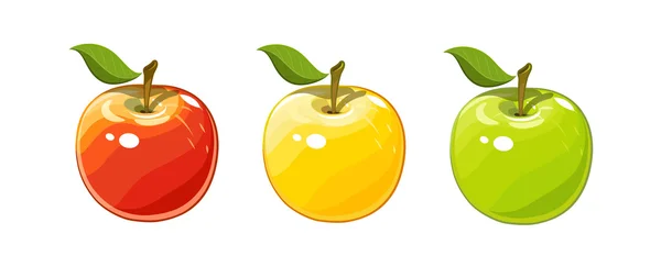 Manzana jugosa madura. Conjunto de ilustración vectorial — Vector de stock