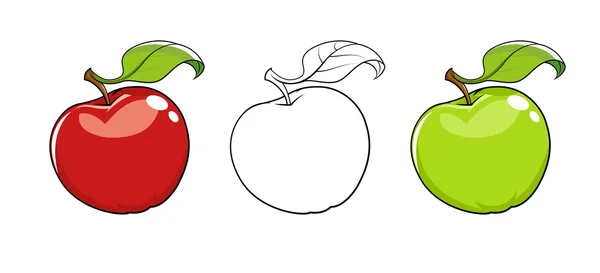 Manzana fresca madura con hoja — Vector de stock