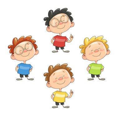 Gülümseyen çocuk vektör çizim karikatür. Eps10 izole beyaz arka plan