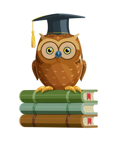 Clever owl sitting on books education — Stock Vector