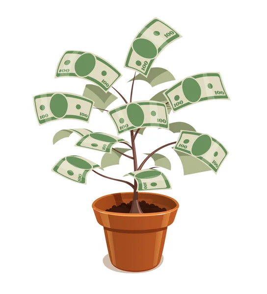 Arbre à argent avec des dollars en pot — Image vectorielle