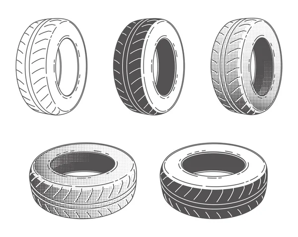 Carro pneu roda de borracha conjunto —  Vetores de Stock
