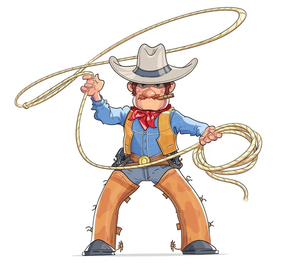 Cowboy a lasso. Amerikai Western karakter — Stock Vector