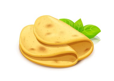 Taco ve burrito için mısır tortilla. Kızarmış lavaş. Pita ekmeği. Beyaz arka planda izole edilmiş. Eps10 vektör illüstrasyonu.