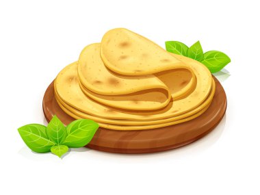 Taco ve burrito için mısır tortilla. Kızarmış lavaş. Pita ekmeği. Beyaz arka planda izole edilmiş. Eps10 vektör illüstrasyonu.