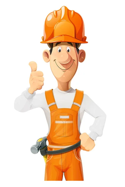 Constructor Trabajando Casco Overol Personaje Dibujos Animados Ocupación Laboral Especialista — Archivo Imágenes Vectoriales