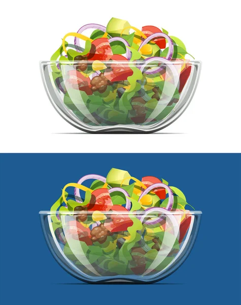 Ensalada Tazón Transparente Comida Ecológica Aislado Sobre Fondo Blanco Ilustración — Archivo Imágenes Vectoriales