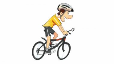 Cyclist at cycle. Sportsman. Isolated on white background. Cartoon animation.