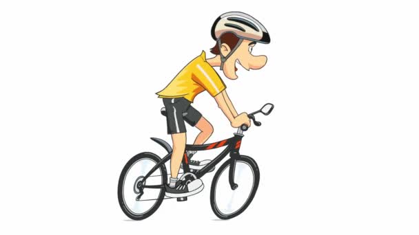 Велосипедист Велосипеде Спортсмен Изолированы Белом Фоне Анимация Мультфильмов — стоковое видео