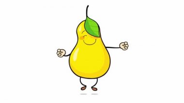 Dancing pear. Delicious ripe yellow fruit. Cartoon character. Animation.