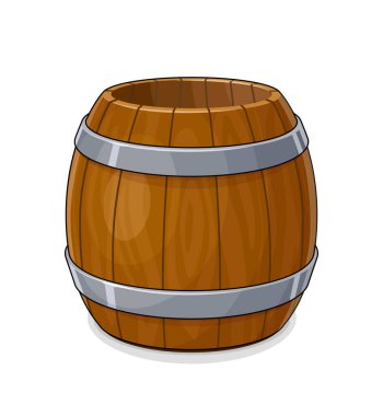 Tahta fıçı. Ürünleri korumak için beyaz arka planda izole edilmiş bir araç. Eps10 vektör illüstrasyonu.