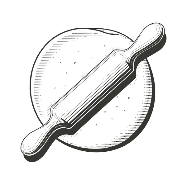 Pâte Rouleau Pâtisserie Cuisson Style Gravure Vintage Isolé Sur Fond — Image vectorielle