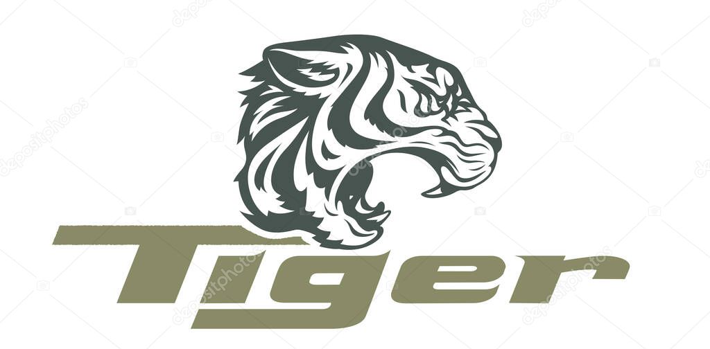 Angry tiger. Wild animal. Engraving style, Isolated on white background. Eps10 vector illustration.