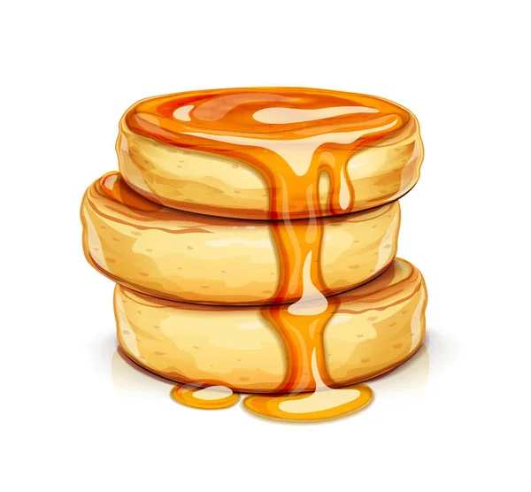 Pancake al miele. Dolce colazione dolce. Vettore. — Vettoriale Stock