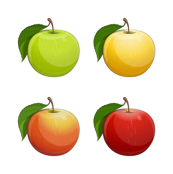 Olgun elma yeşil yaprak — Stok Vektör