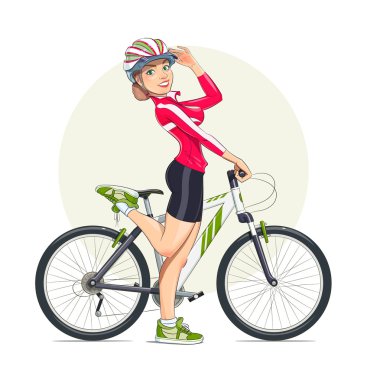 Dağ bisikleti ile kask içinde güzel bir kız. Spor.