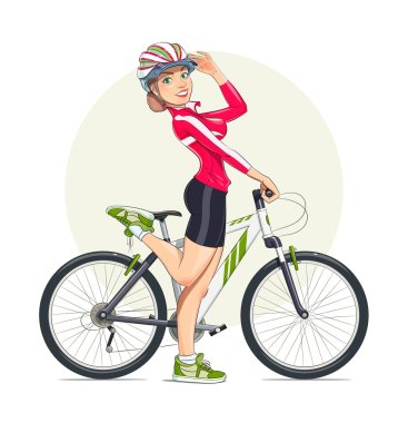 Beautiful girl in helmet with mountain bike. Sport.