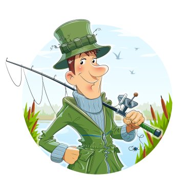 Fisherman with rod. Fishing clipart