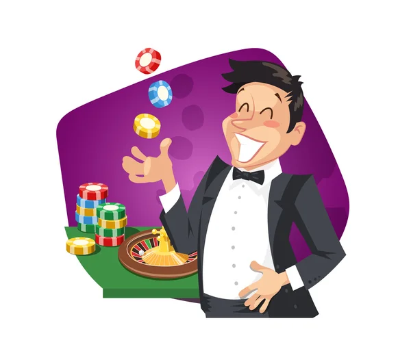 Man play roulette in casino — Stock Vector