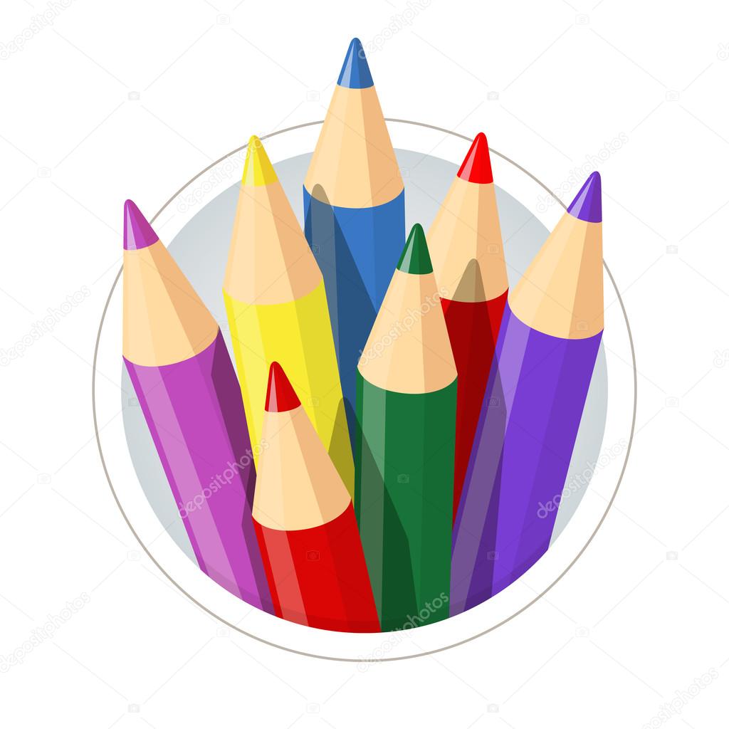 Set Of Colored Pencil Collection Isolated Vector Illustration