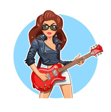 Gitar kızla. Rock gitaristi