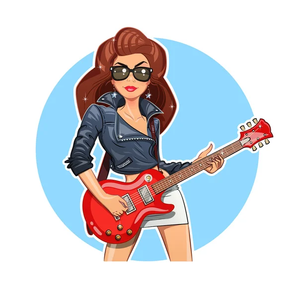Κορίτσι με κιθάρα. Ροκ κιθαρίστας — Διανυσματικό Αρχείο