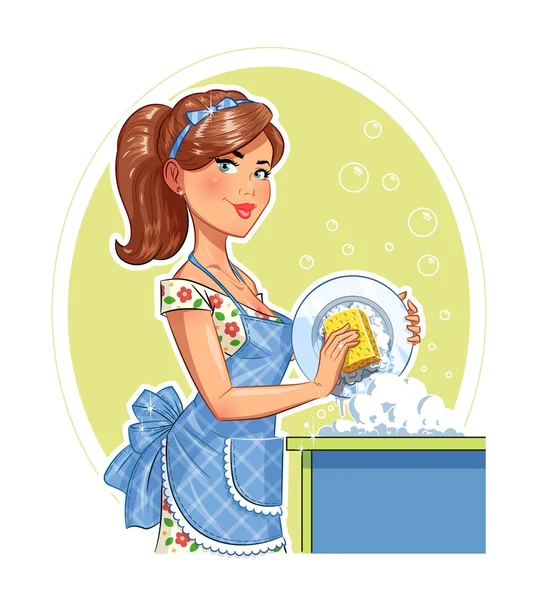 Όμορφο κορίτσι πλυντήριο πιάτων. — Διανυσματικό Αρχείο