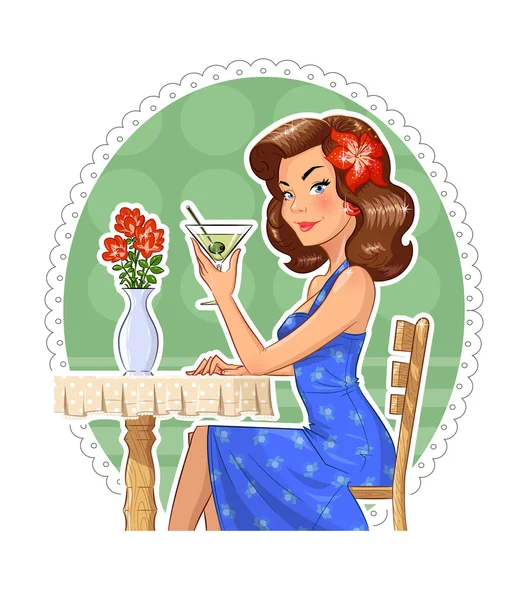 Красивая девушка со стаканом мартини — стоковый вектор